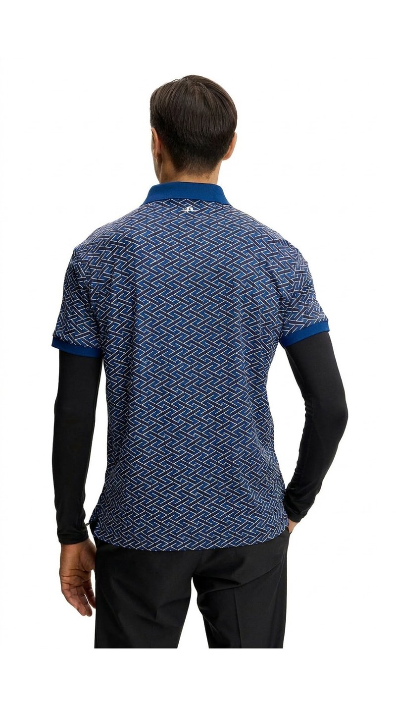 J.Lindeberg Tour Tech Print mens polo, ladder estate navy