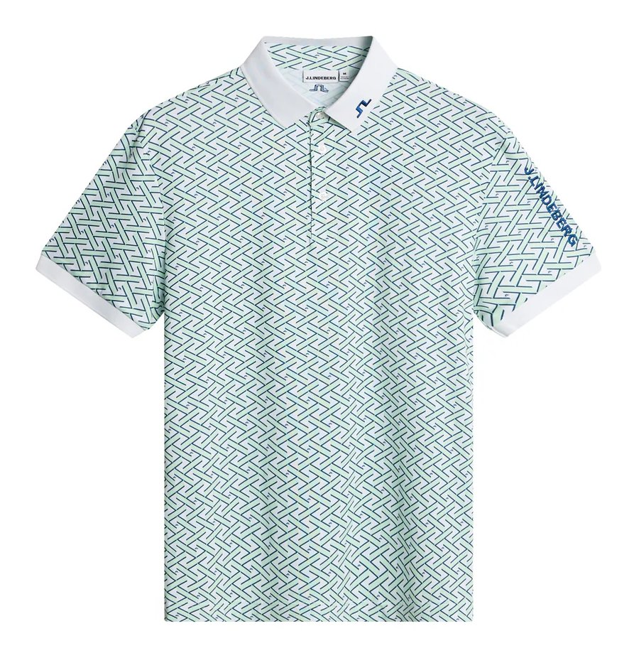 J.Lindeberg Tour Tech Print mens polo, ladder white bay