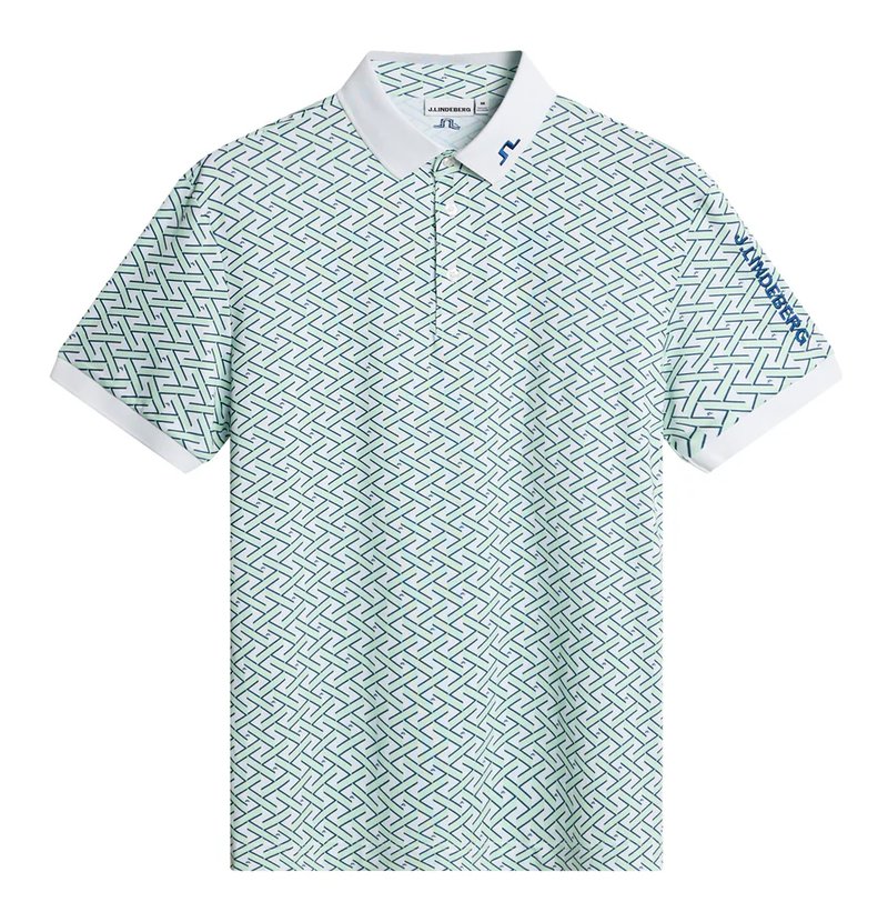 J.Lindeberg Tour Tech Print mens polo, ladder white bay