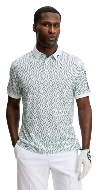 J.Lindeberg Tour Tech Print mens polo, ladder white bay