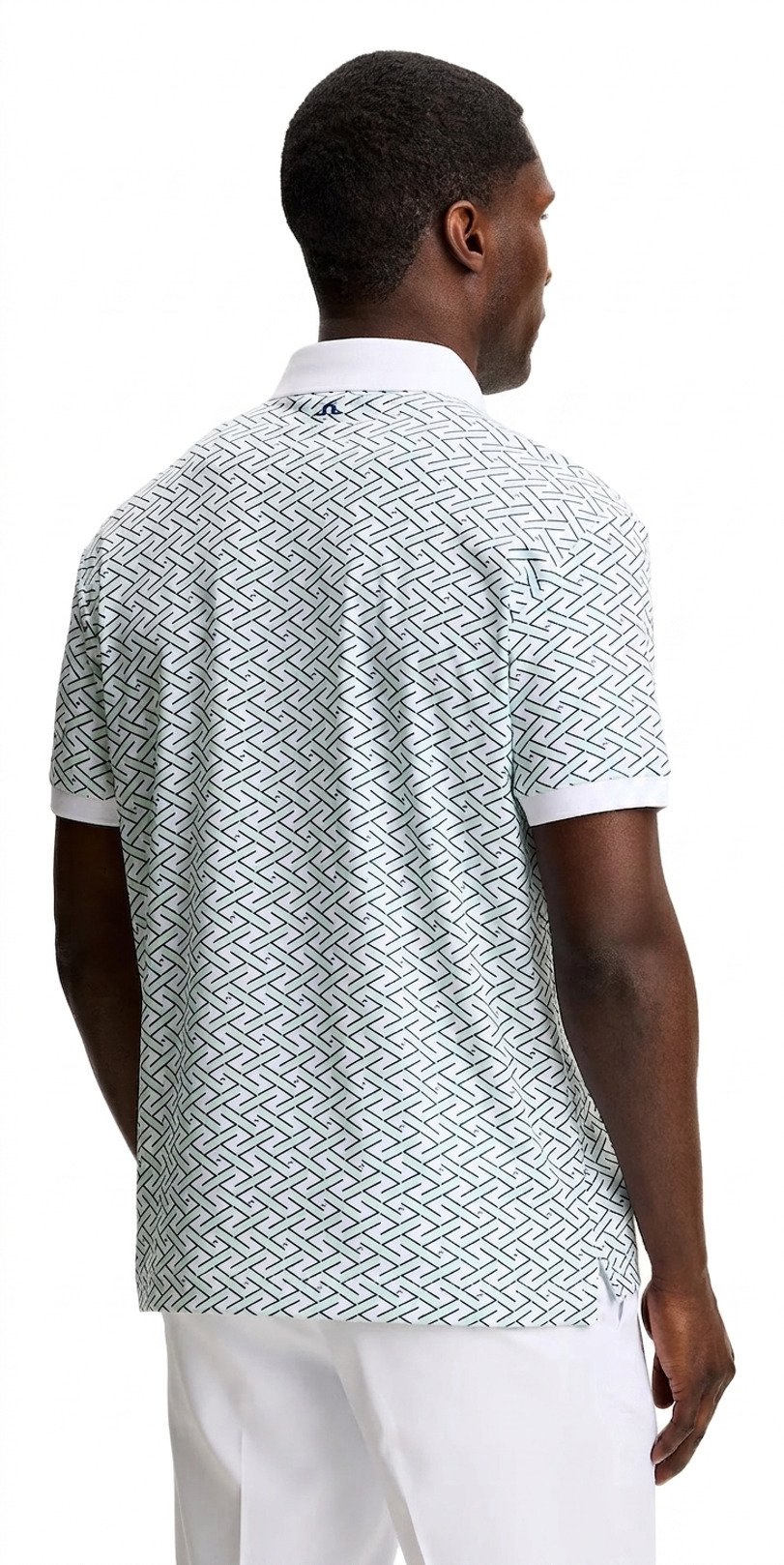 J.Lindeberg Tour Tech Print mens polo, ladder white bay