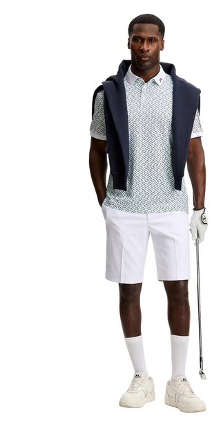 J.Lindeberg Tour Tech Print mens polo, ladder white bay