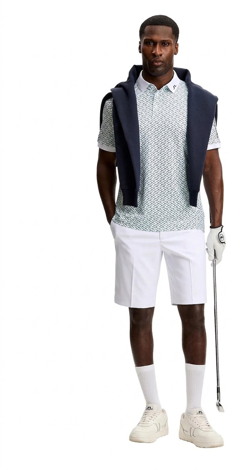 J.Lindeberg Tour Tech Print mens polo, ladder white bay