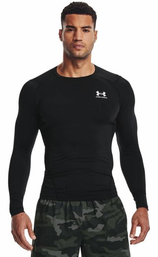 Under Armour HeatGear men's compression long sleeve shirt, black/white