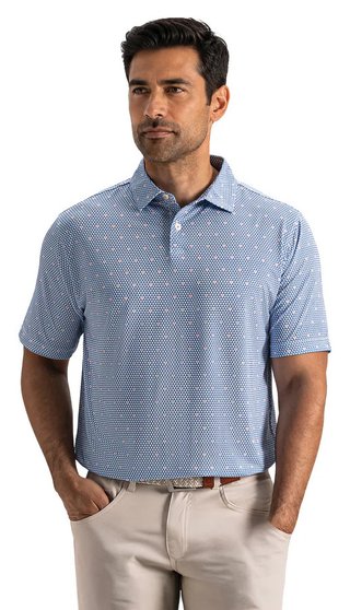 FootJoy Order Geometric Lisle men's polo, white/riviera/peach