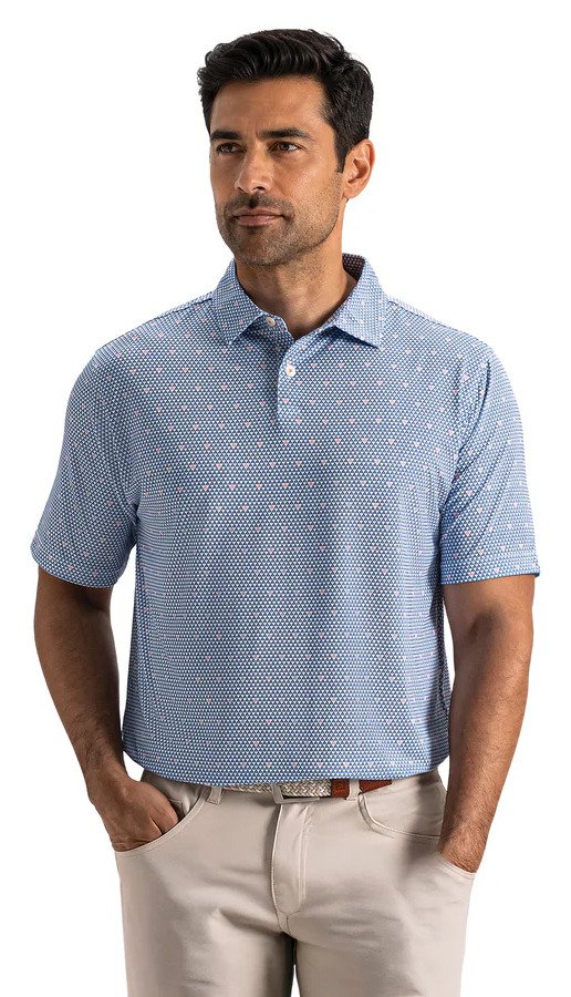 FootJoy Order Geometric Lisle men's polo, white/riviera/peach