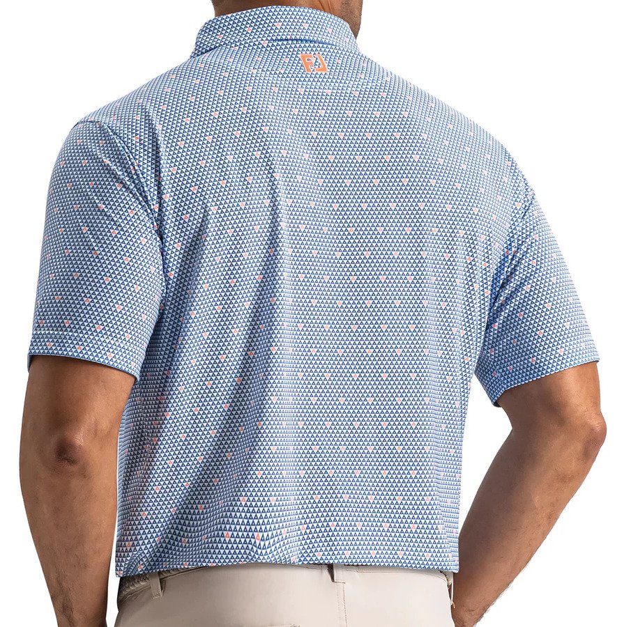 FootJoy Order Geometric Lisle men's polo, white/riviera/peach