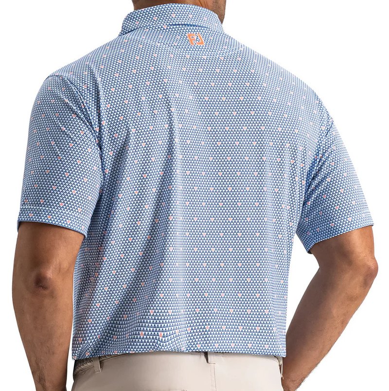 FootJoy Order Geometric Lisle men's polo, white/riviera/peach
