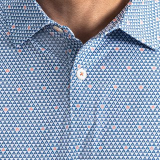 FootJoy Order Geometric Lisle men's polo, white/riviera/peach