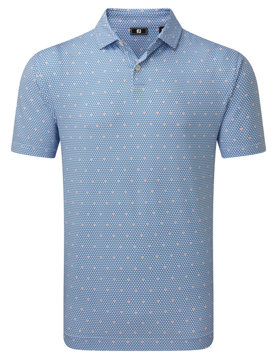 FootJoy Order Geometric Lisle men's polo, white/riviera/peach