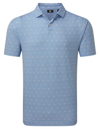 FootJoy Order Geometric Lisle men's polo, white/riviera/peach