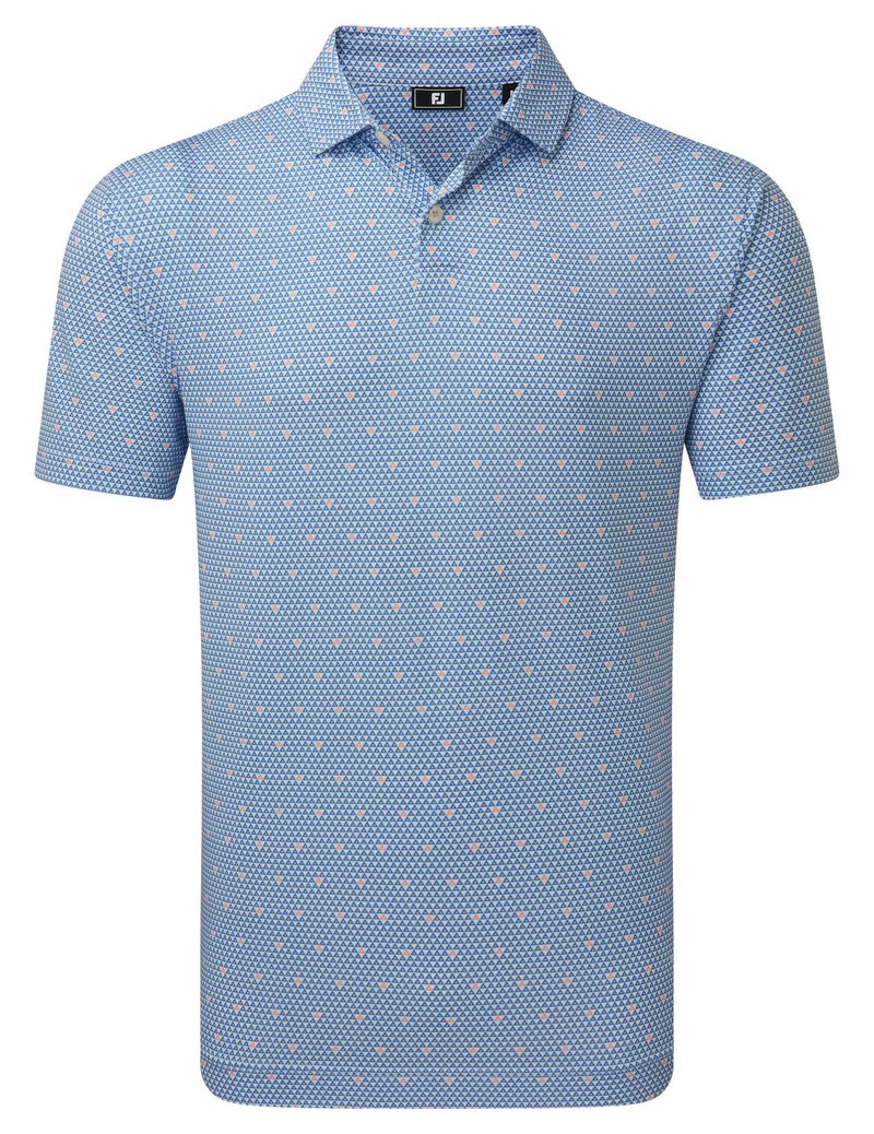FootJoy Order Geometric Lisle men's polo, white/riviera/peach