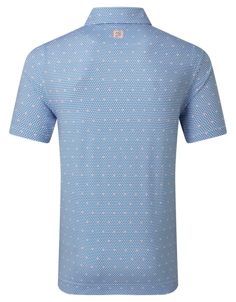 FootJoy Order Geometric Lisle men's polo, white/riviera/peach