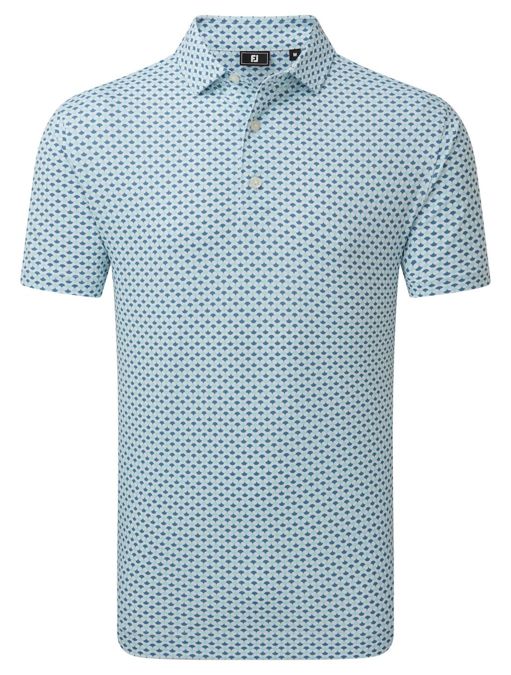 FootJoy Ginko Geo Pique men's polo, white/mint julep/winward blue