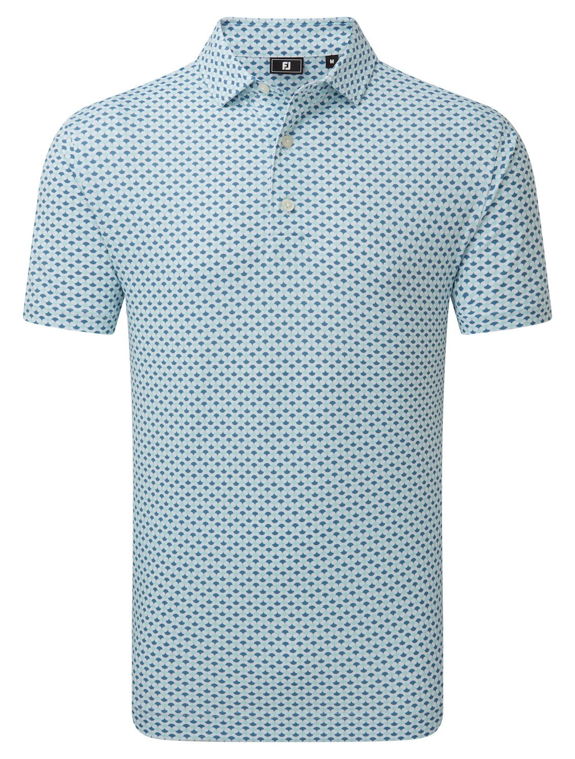 FootJoy Ginko Geo Pique men's polo, white/mint julep/winward blue