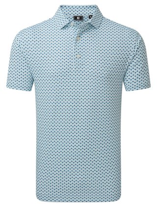FootJoy Ginko Geo Pique men's polo, white/mint julep/winward blue