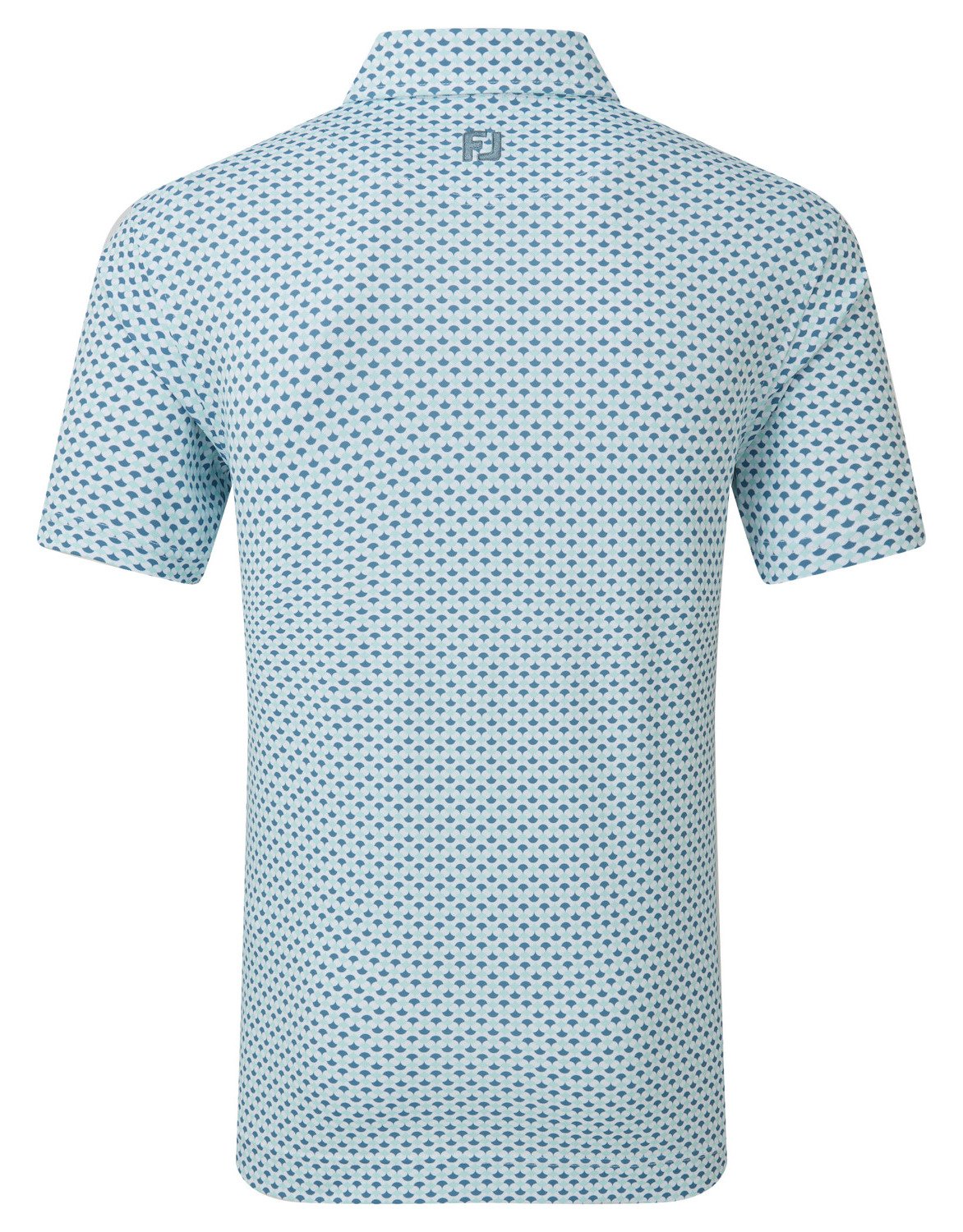FootJoy Ginko Geo Pique men's polo, white/mint julep/winward blue