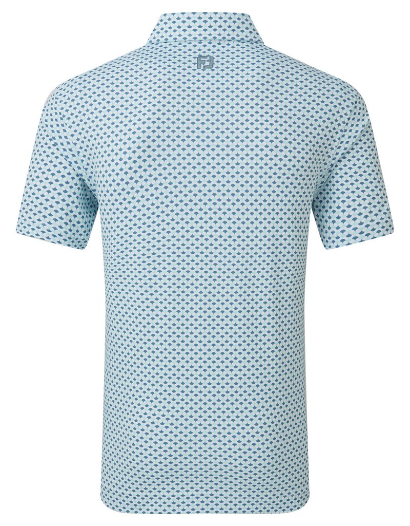 FootJoy Ginko Geo Pique men's polo, white/mint julep/winward blue