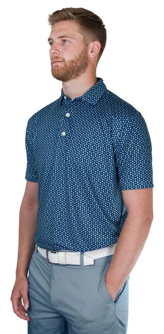 FootJoy Vegas Marker Lisle men's polo, mint julep/navy/wizard blue