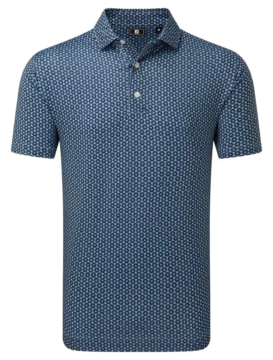 FootJoy Vegas Marker Lisle men's polo, mint julep/navy/wizard blue