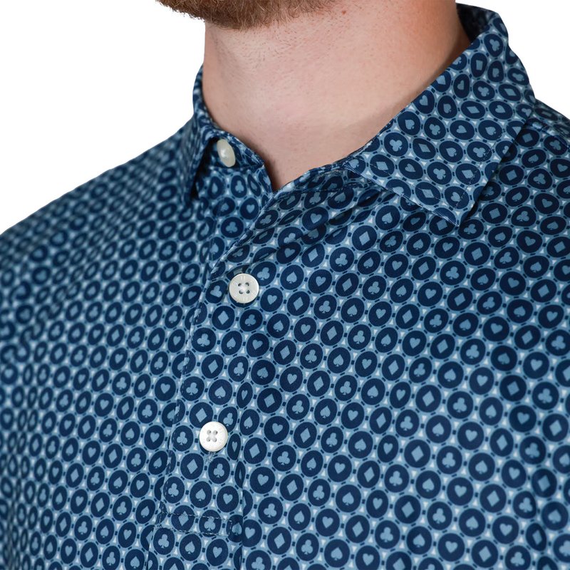 FootJoy Vegas Marker Lisle men's polo, mint julep/navy/wizard blue