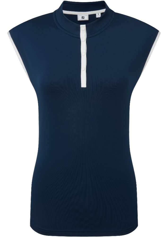 FootJoy Mock Neck Snap Front women's polo, navy/white