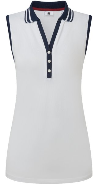 FootJoy Contrast Rib Knit Sleeveless women's polo, white/navy