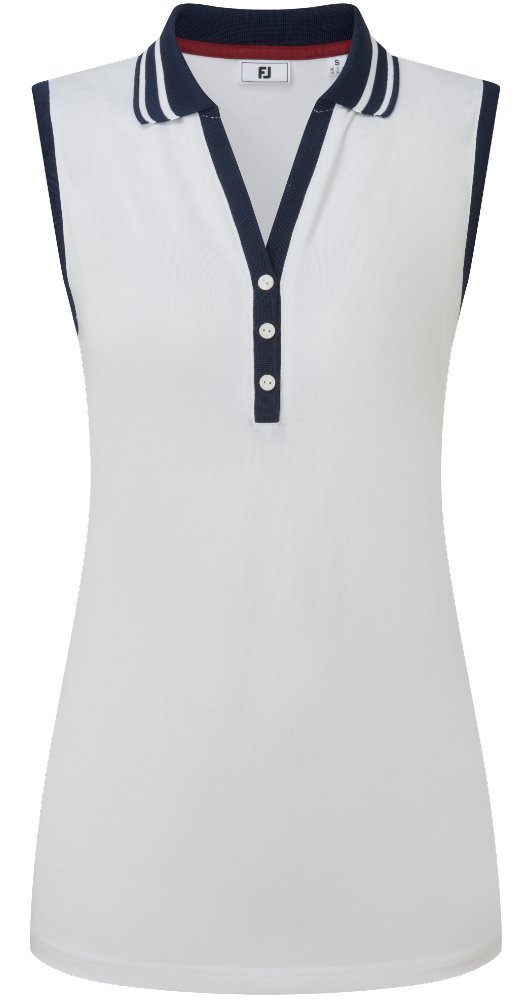 FootJoy Contrast Rib Knit Sleeveless women's polo, white/navy