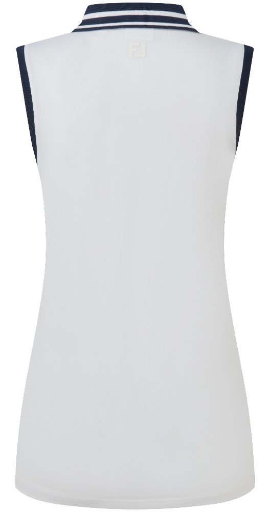 FootJoy Contrast Rib Knit Sleeveless women's polo, white/navy