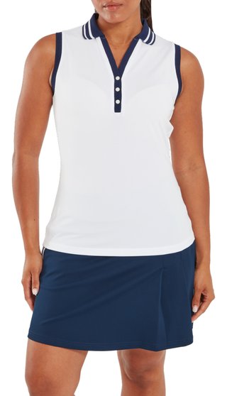 FootJoy Contrast Rib Knit Sleeveless women's polo, white/navy
