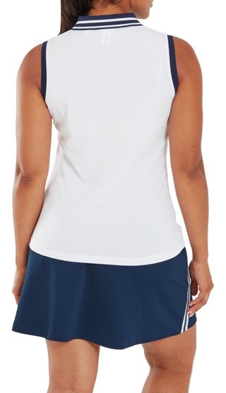 FootJoy Contrast Rib Knit Sleeveless women's polo, white/navy