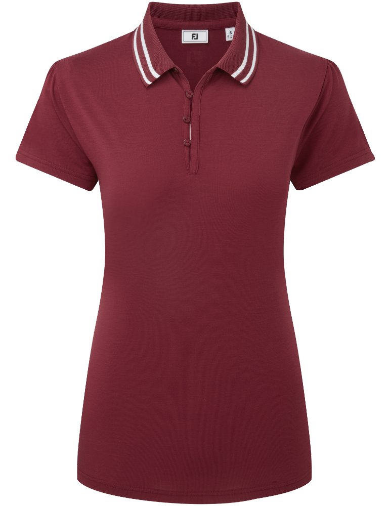 FootJoy Loop Button women's polo, cranberry/white