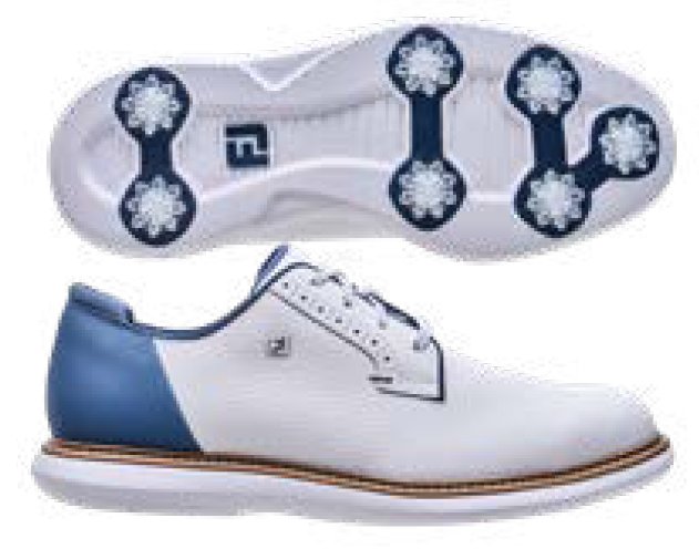 FootJoy FJ Traditions Blucher men's golf shoes, white/blue/tan