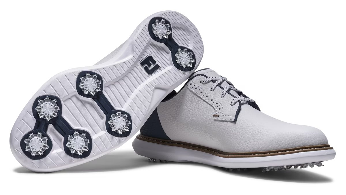 FootJoy FJ Traditions Blucher men's golf shoes, white/blue/tan