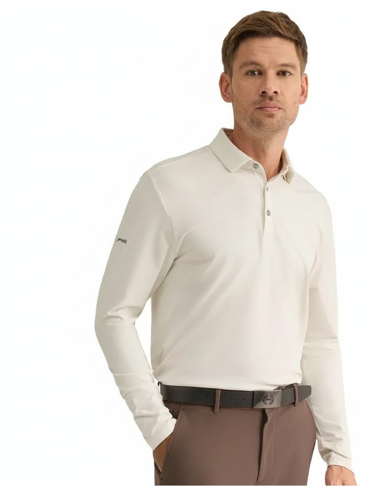 PING Demitri Longsleeve men's polo, egret