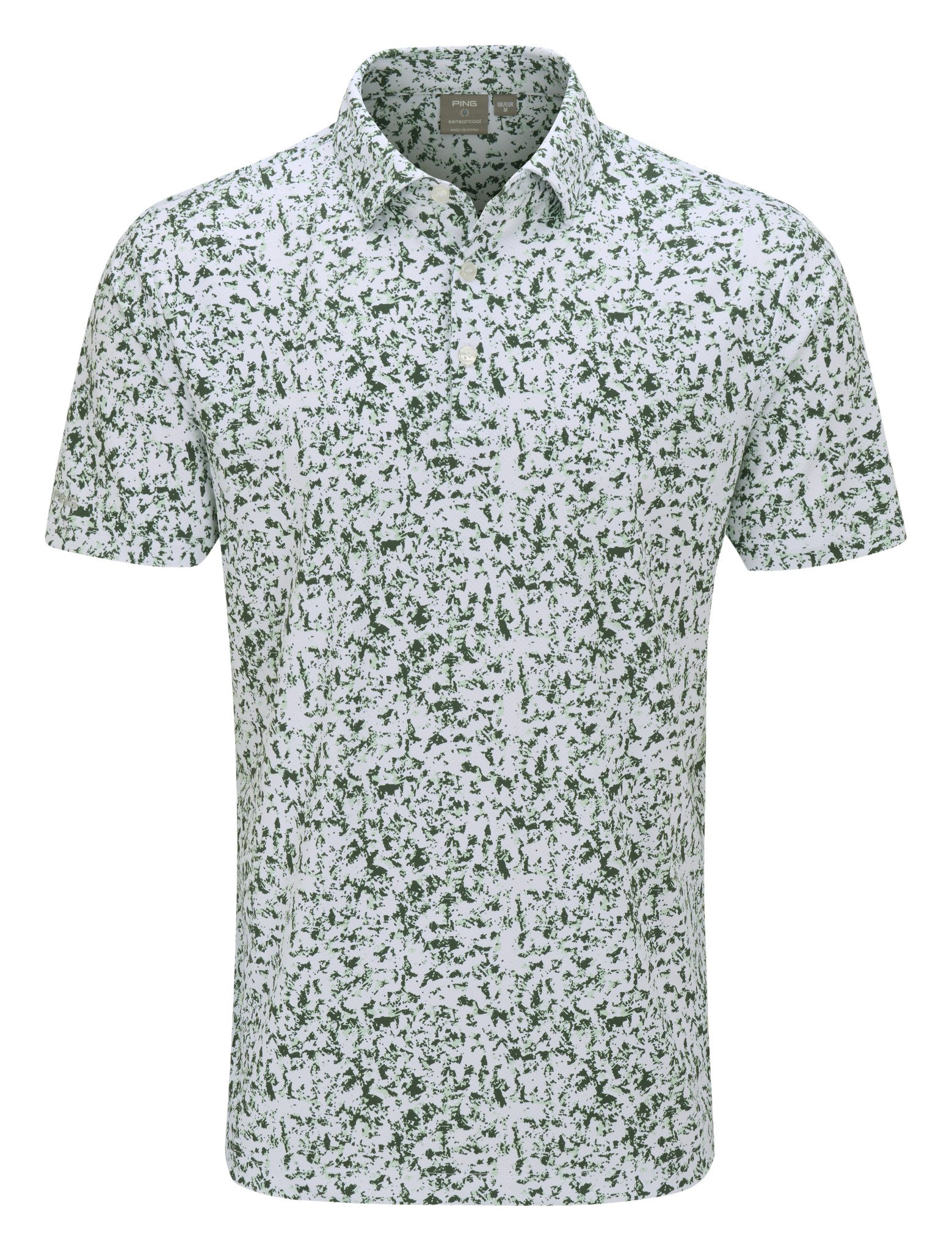 PING Gilmore mens polo, white/gorse green multi