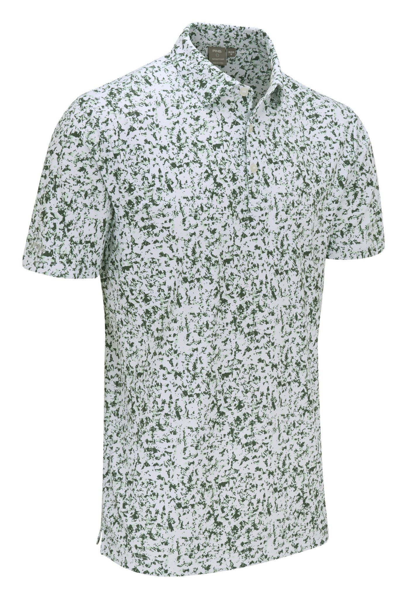 PING Gilmore mens polo, white/gorse green multi