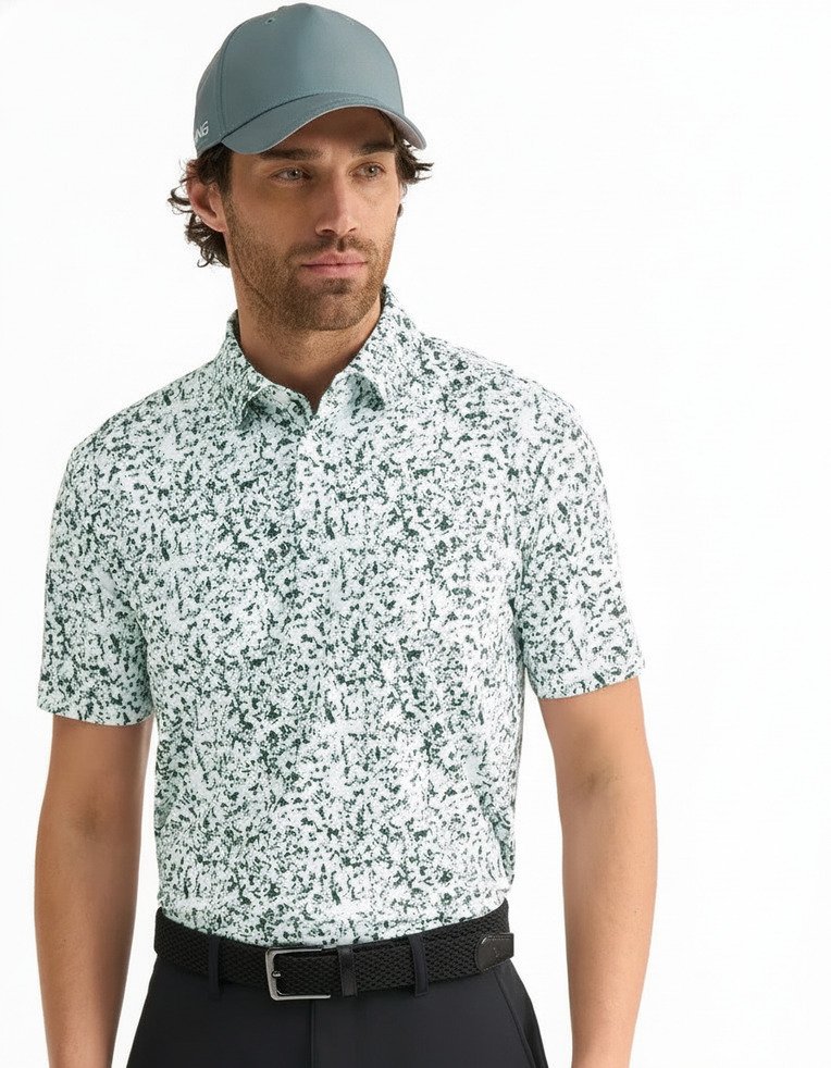PING Gilmore mens polo, white/gorse green multi