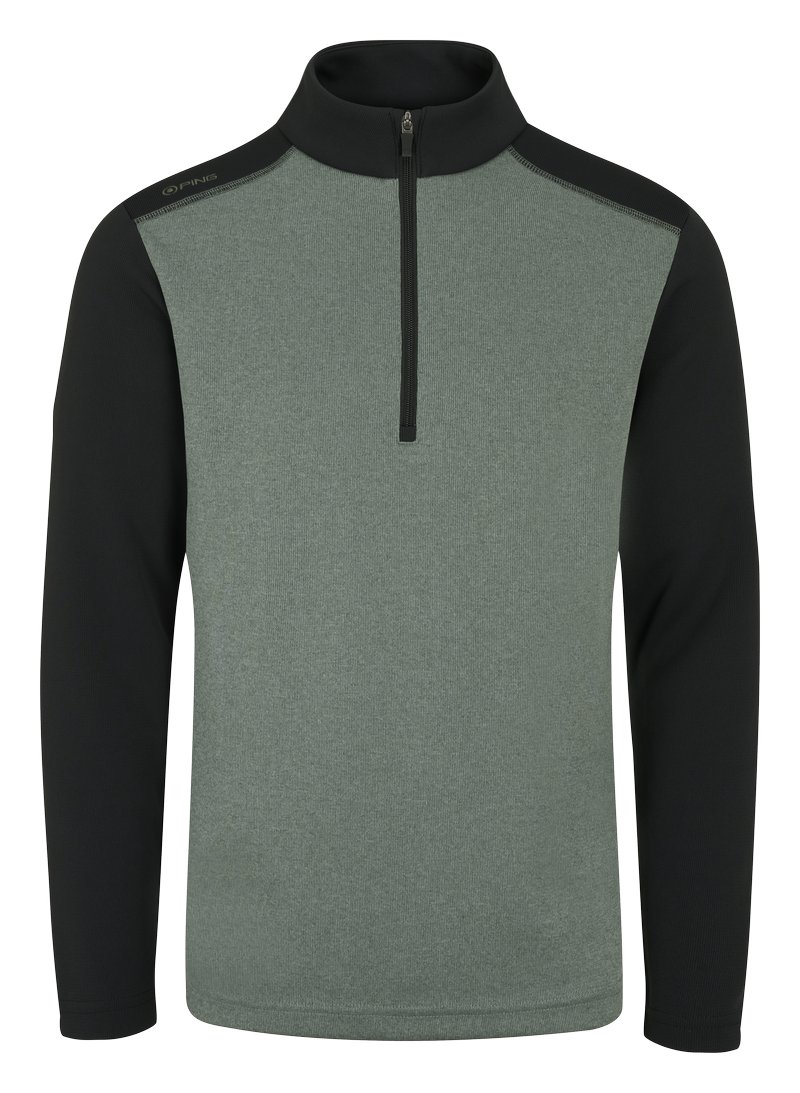 PING Ramsey half zip ribbed fleece men's pullover, laurel marl/black