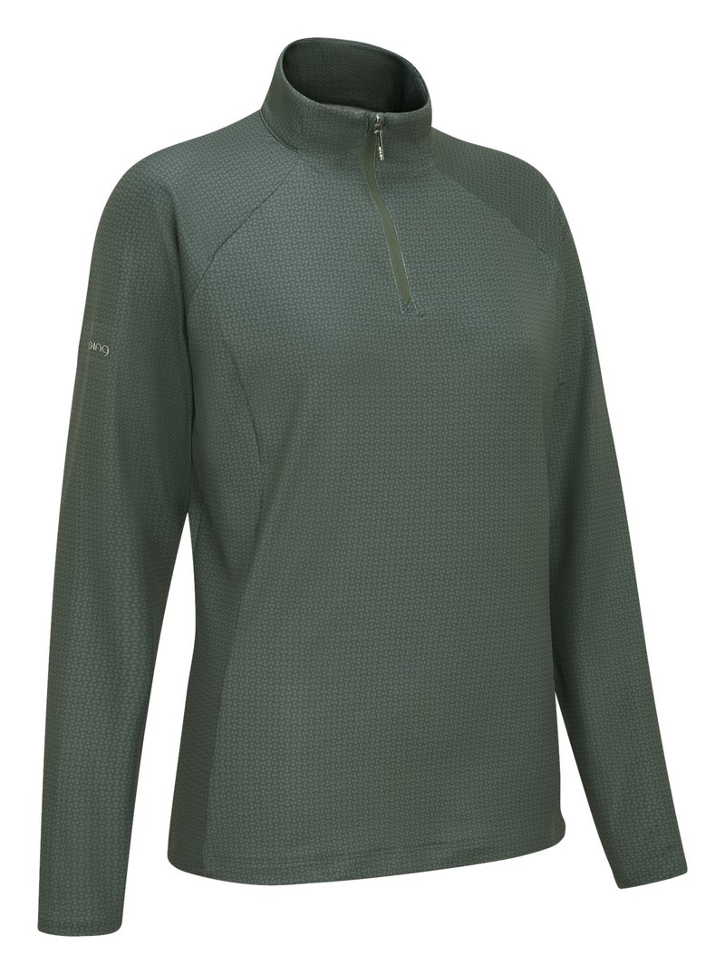 PING Jasmine Printed Long Sleeve women's top, gorse green/laurel