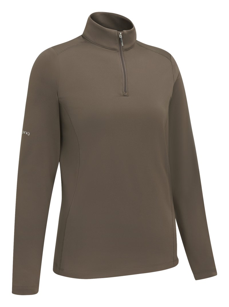PING Aveline Half Zip long sleeved women's shirt, coffee