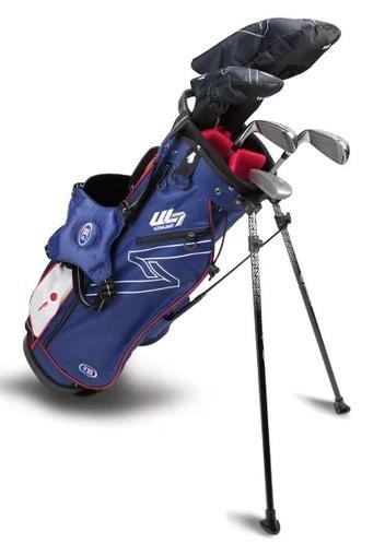U.S. Kids Golf UL7-57 (145cm) W15 5-Club junior golf set + stand bag, navy/red/white