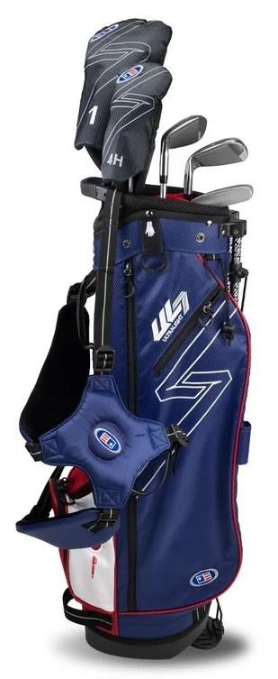 U.S. Kids Golf UL7-57 (145cm) W15 5-Club junior golf set + stand bag, navy/red/white