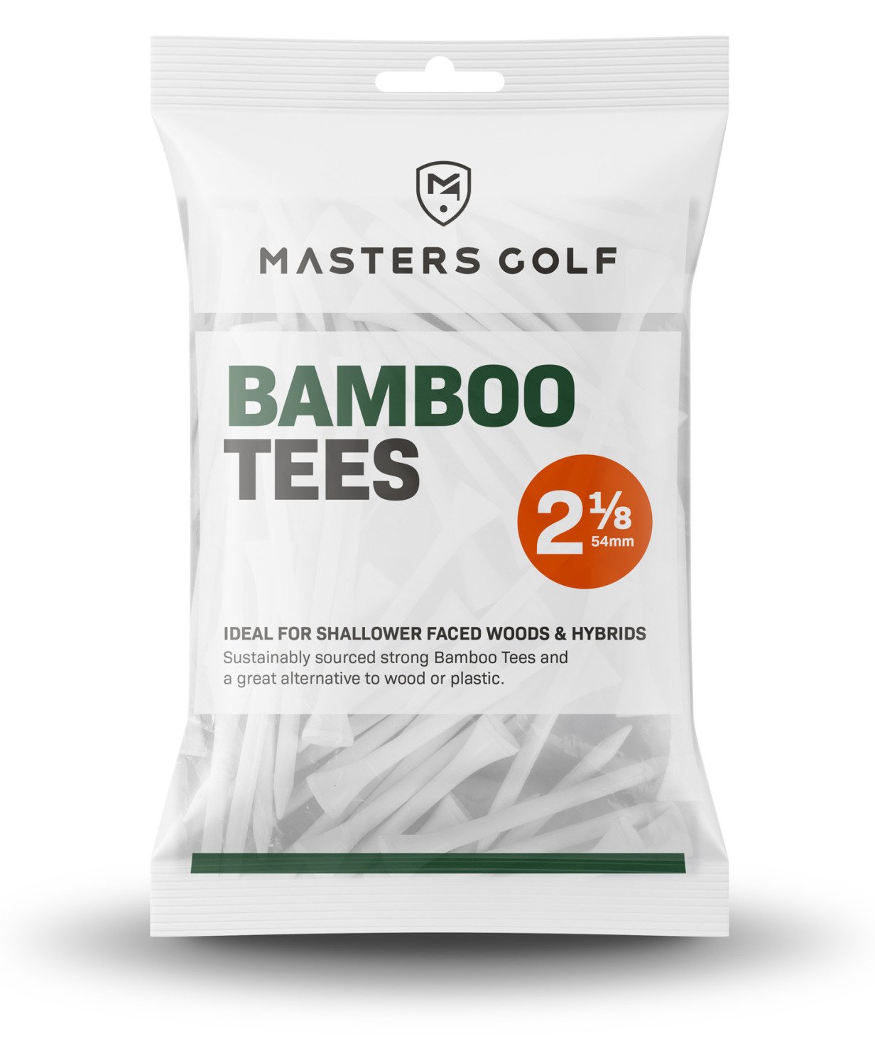 Masters Golf Bamboo Tees 54 mm (2 1/8"), 25 tees, white