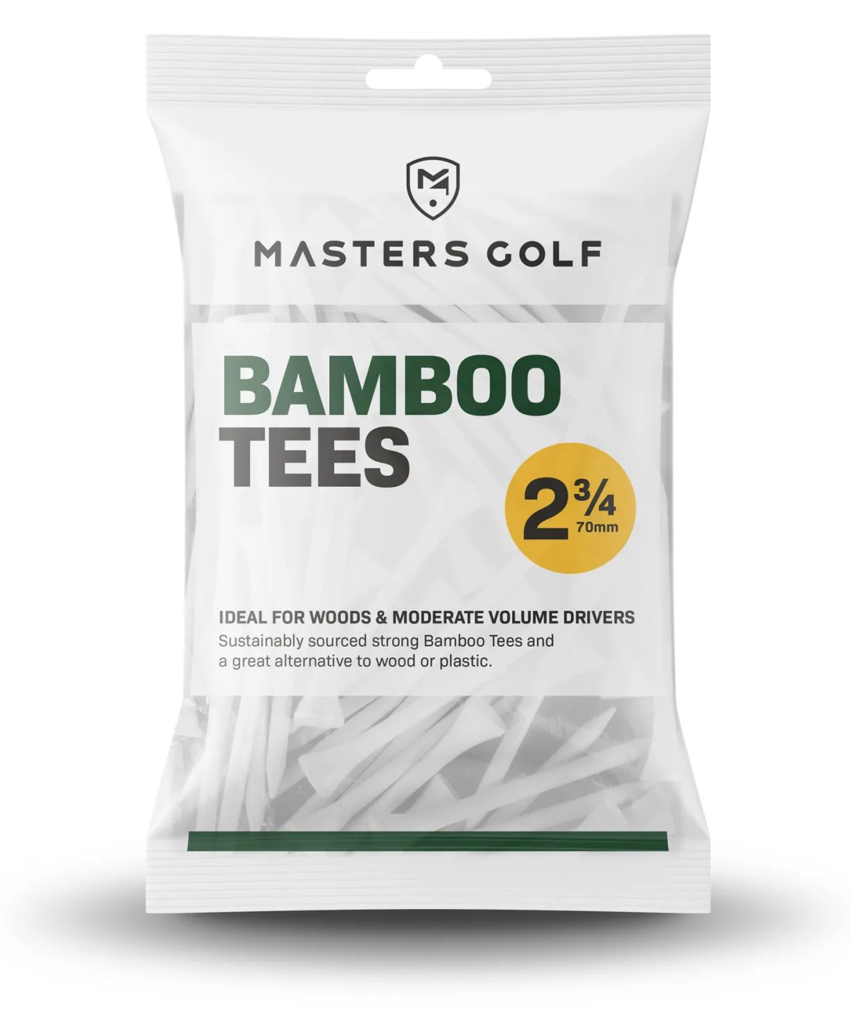 Masters Golf Bamboo Tees 70 mm (2 3/4"), 20 tees, white