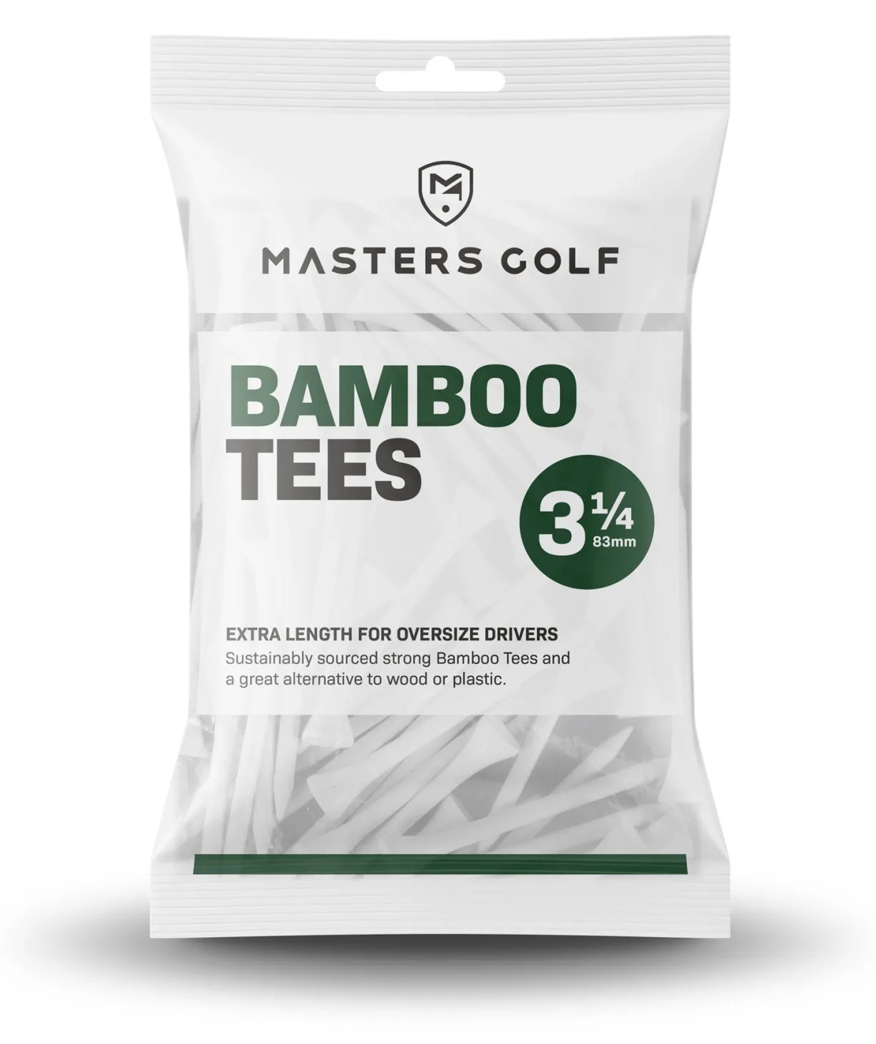 Masters Golf Bamboo Tees 83 mm (3 1/4"), 15 tees, white