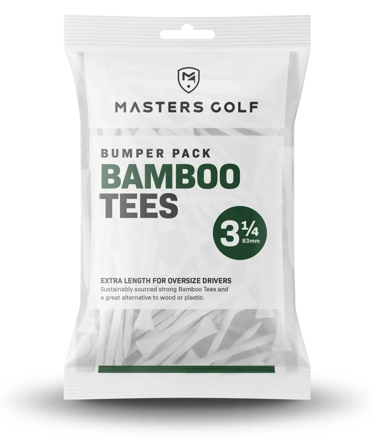 Masters Golf Bamboo Tees 83 mm (3 1/4"), Bumper Bag 85 tees, white