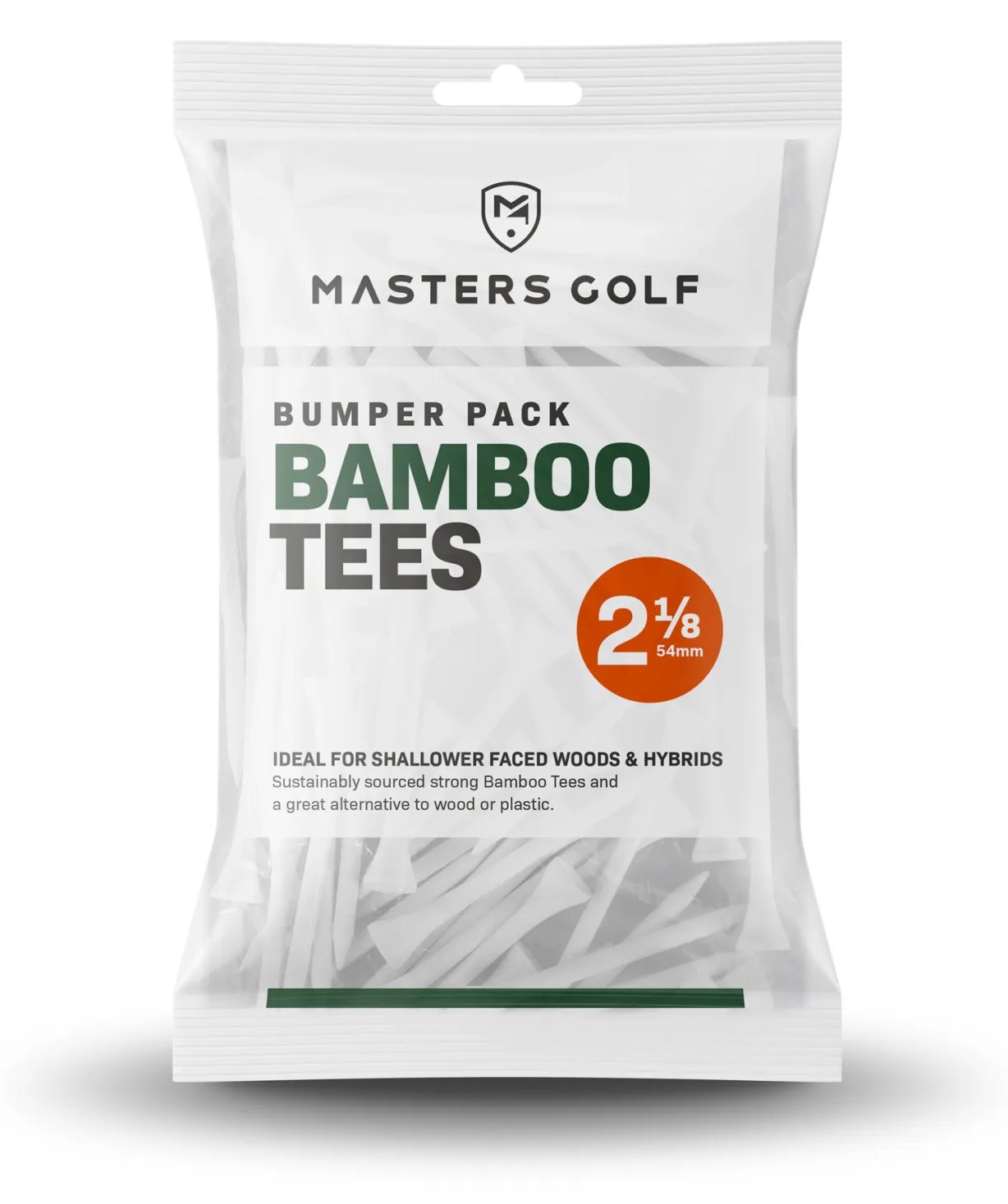 Masters Golf Bamboo Tees 54 mm (2 1/8"), Bumper Bag 130 tees, white