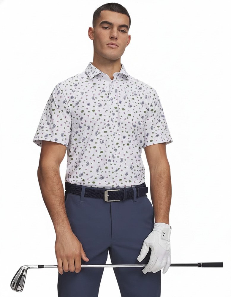 Under Armour ArmourDry Printed men's polo, white/blue wind/midnight navy