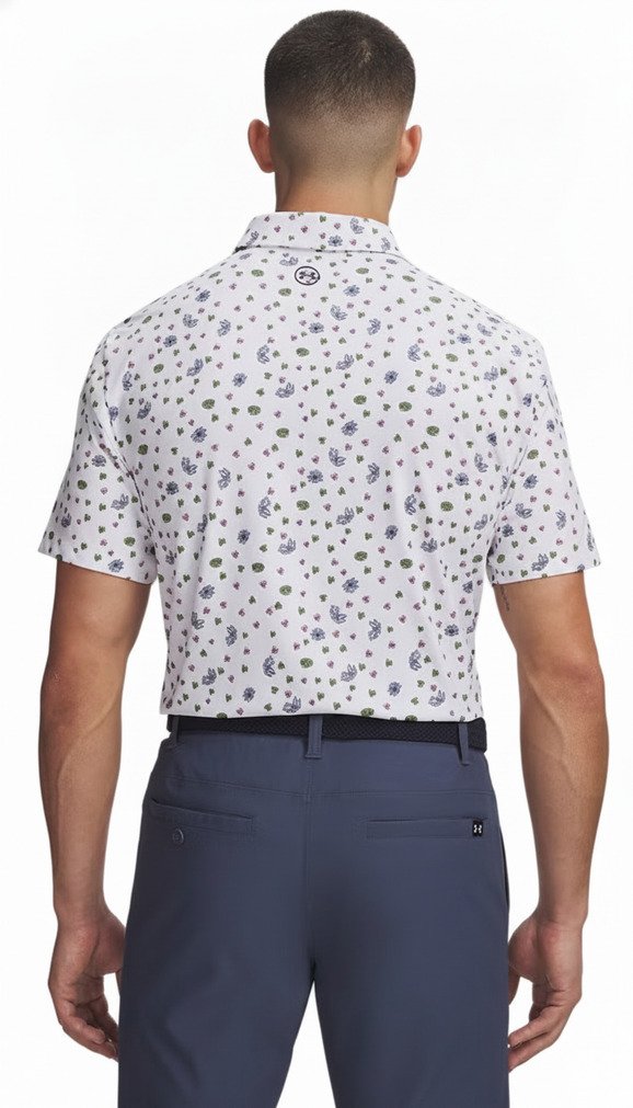 Under Armour ArmourDry Printed men's polo, white/blue wind/midnight navy
